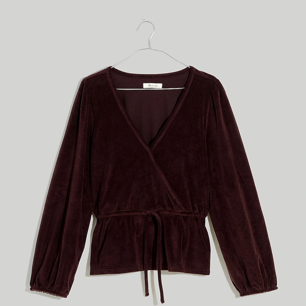 Madewell corduroy tie-front faux-wrap top - Picture 5 of 10